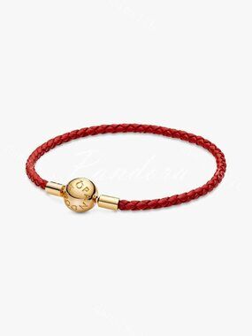 Pandora Moments Red Woven Leather Bracelet
